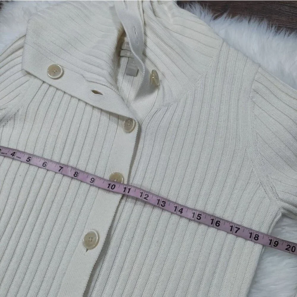 Banana Republic Italian Wool Cardigan L Ribbed Lagenlook Woolblend Preppy - Picture 11 of 11